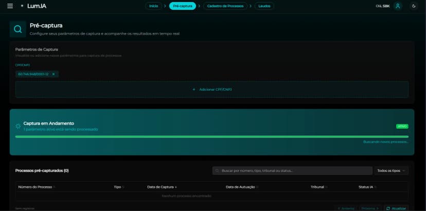 Interface do Pré-Captura de Processos