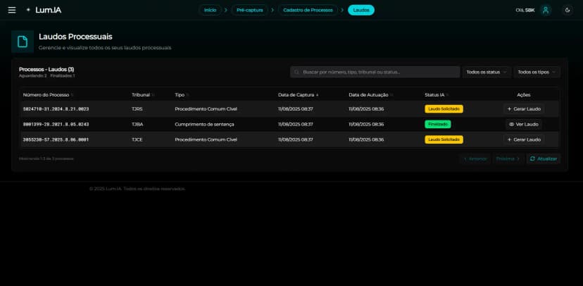 Interface do Laudos Técnicos